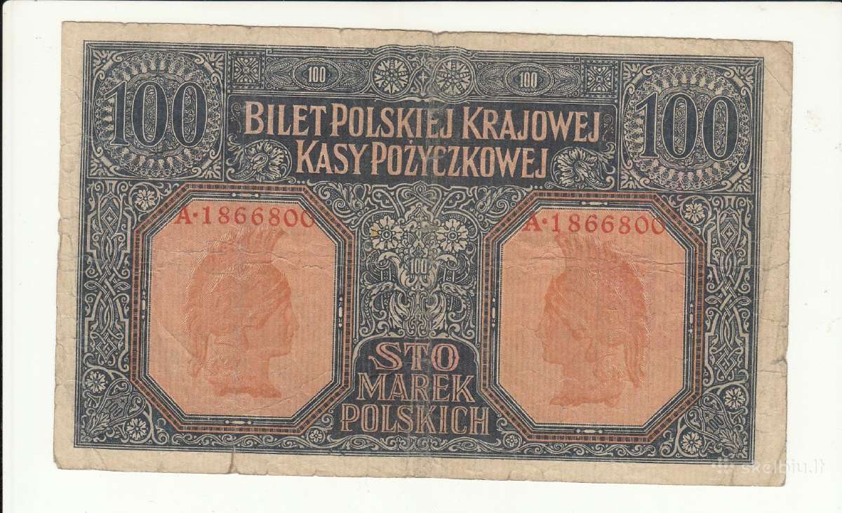 Lenkija 100 markių 1916 - nuotraukos Nr. 2