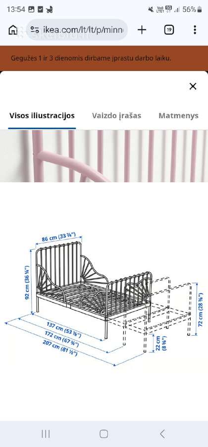 Minnen lova, Minnen ikea, keičiamo ilgio lova - nuotraukos Nr. 2