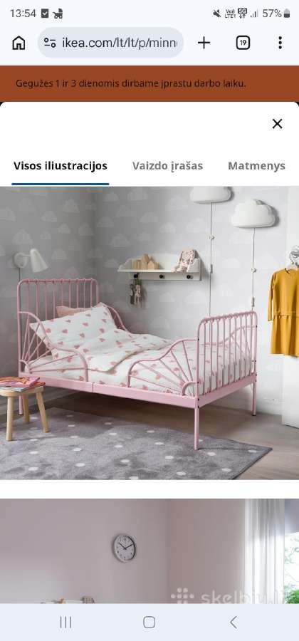 Keičiamo ilgio vaikiška lova Minnen Ikea rožinė