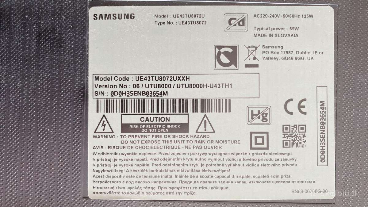 Demontuotas Samsung Ue43tu8072uxxh