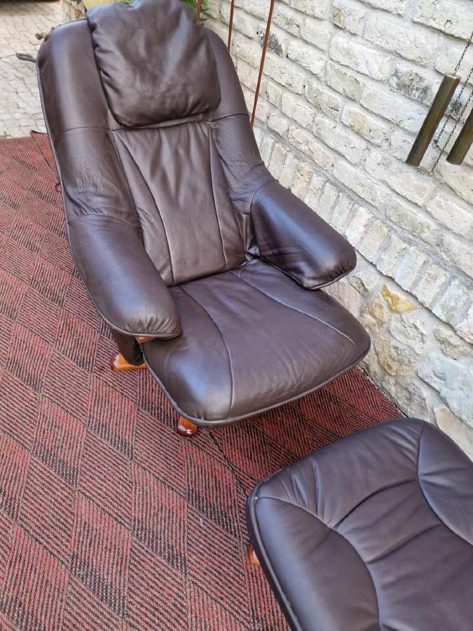 Vintažinis mid century odinis fotelis/reglaineris - nuotraukos Nr. 3