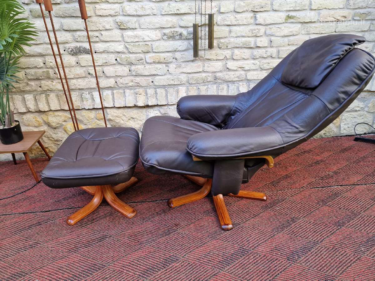 Vintažinis mid century odinis fotelis/reglaineris - nuotraukos Nr. 10