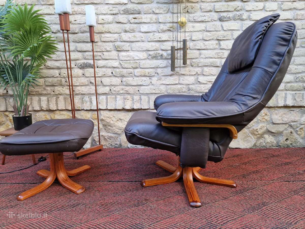 Vintažinis mid century odinis fotelis/reglaineris - nuotraukos Nr. 13