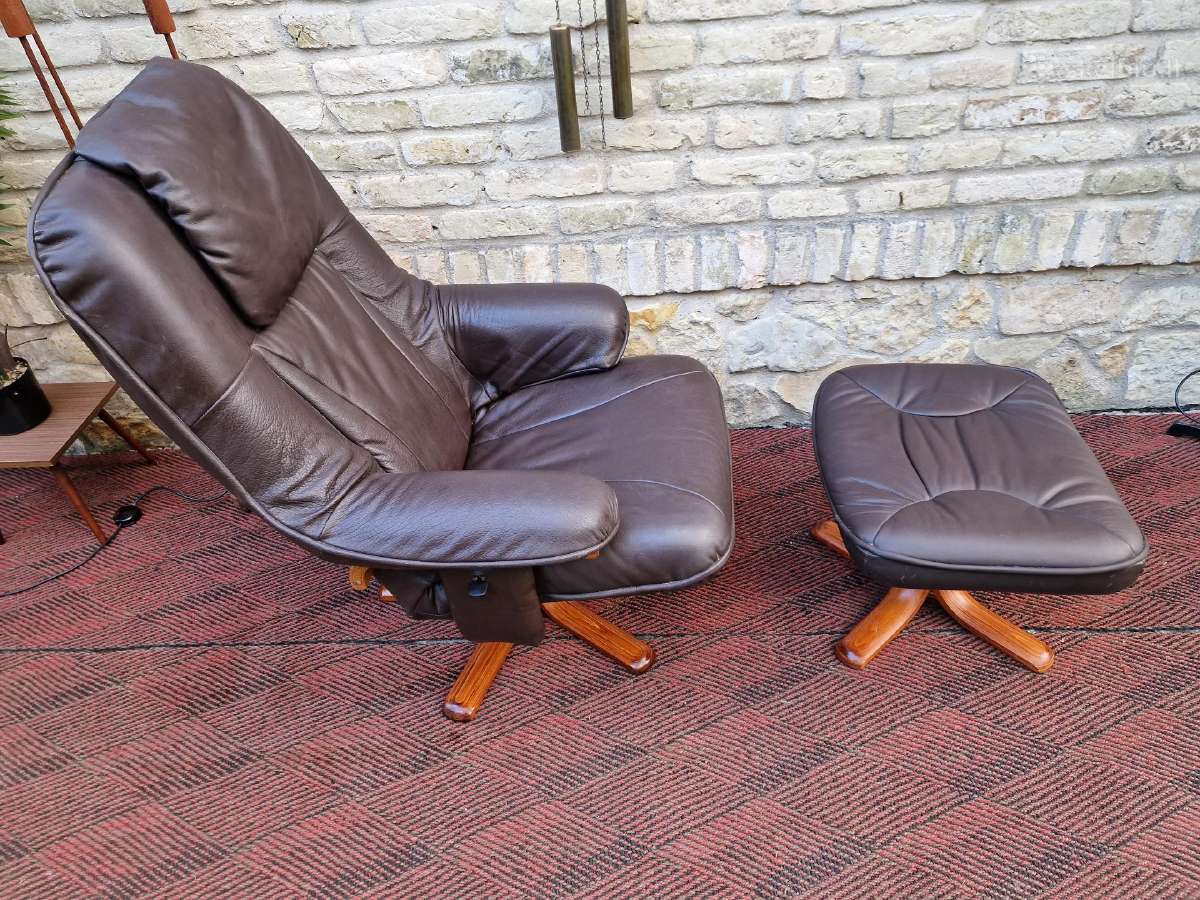 Vintažinis mid century odinis fotelis/reglaineris - nuotraukos Nr. 18