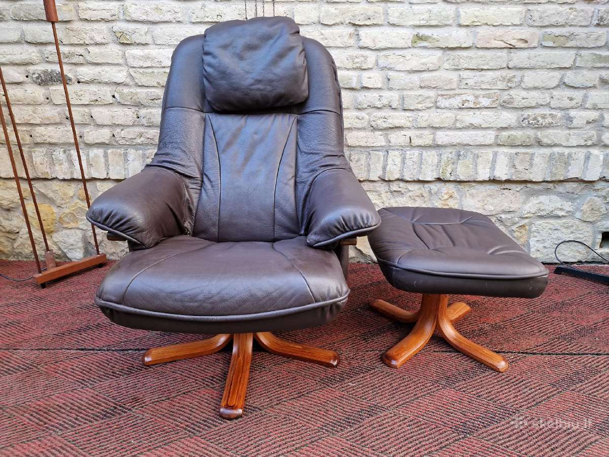 Vintažinis mid century odinis fotelis/reglaineris - nuotraukos Nr. 19