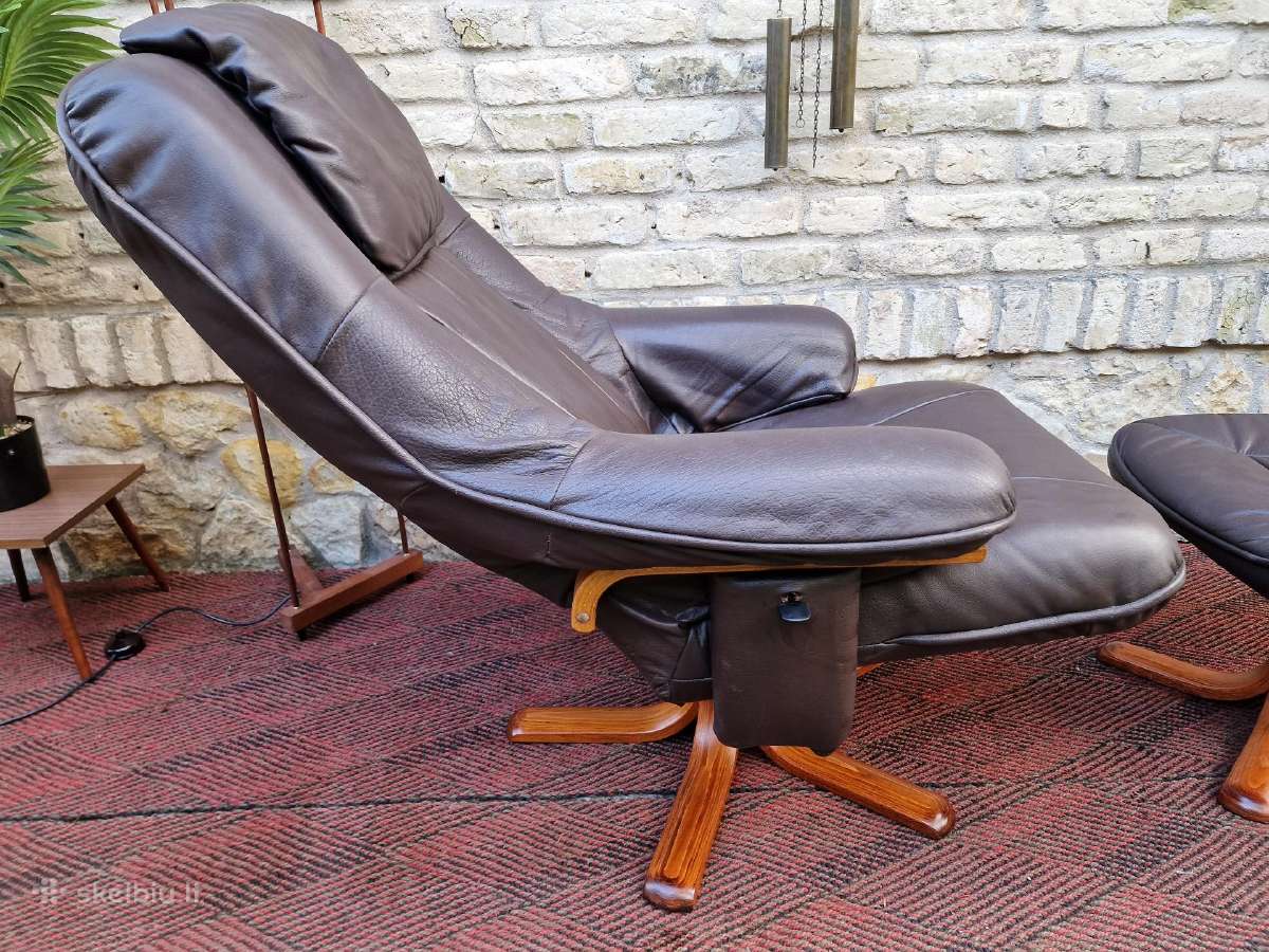Vintažinis mid century odinis fotelis/reglaineris - nuotraukos Nr. 20