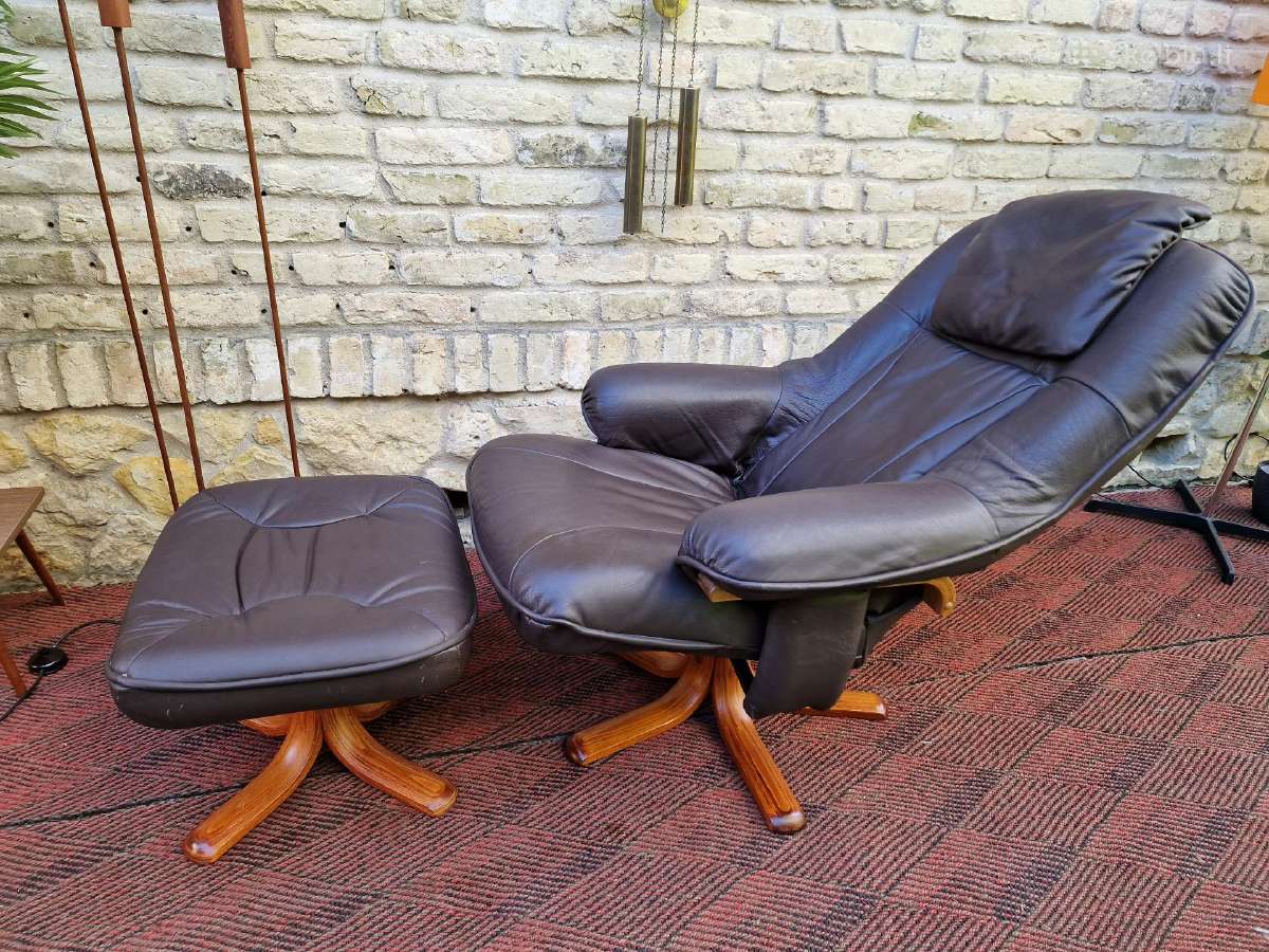 Vintažinis mid century odinis fotelis/reglaineris - nuotraukos Nr. 21
