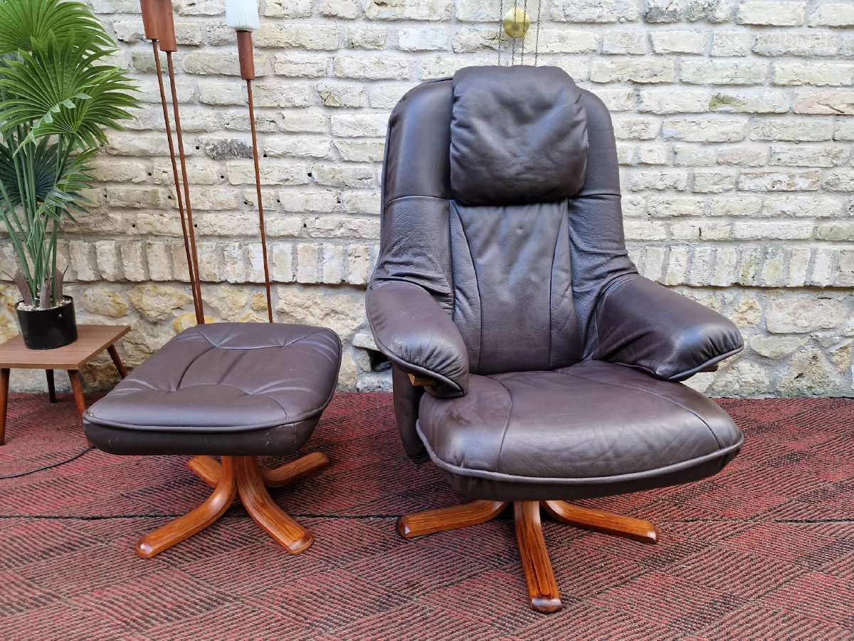 Vintažinis mid century odinis fotelis/reglaineris - nuotraukos Nr. 24