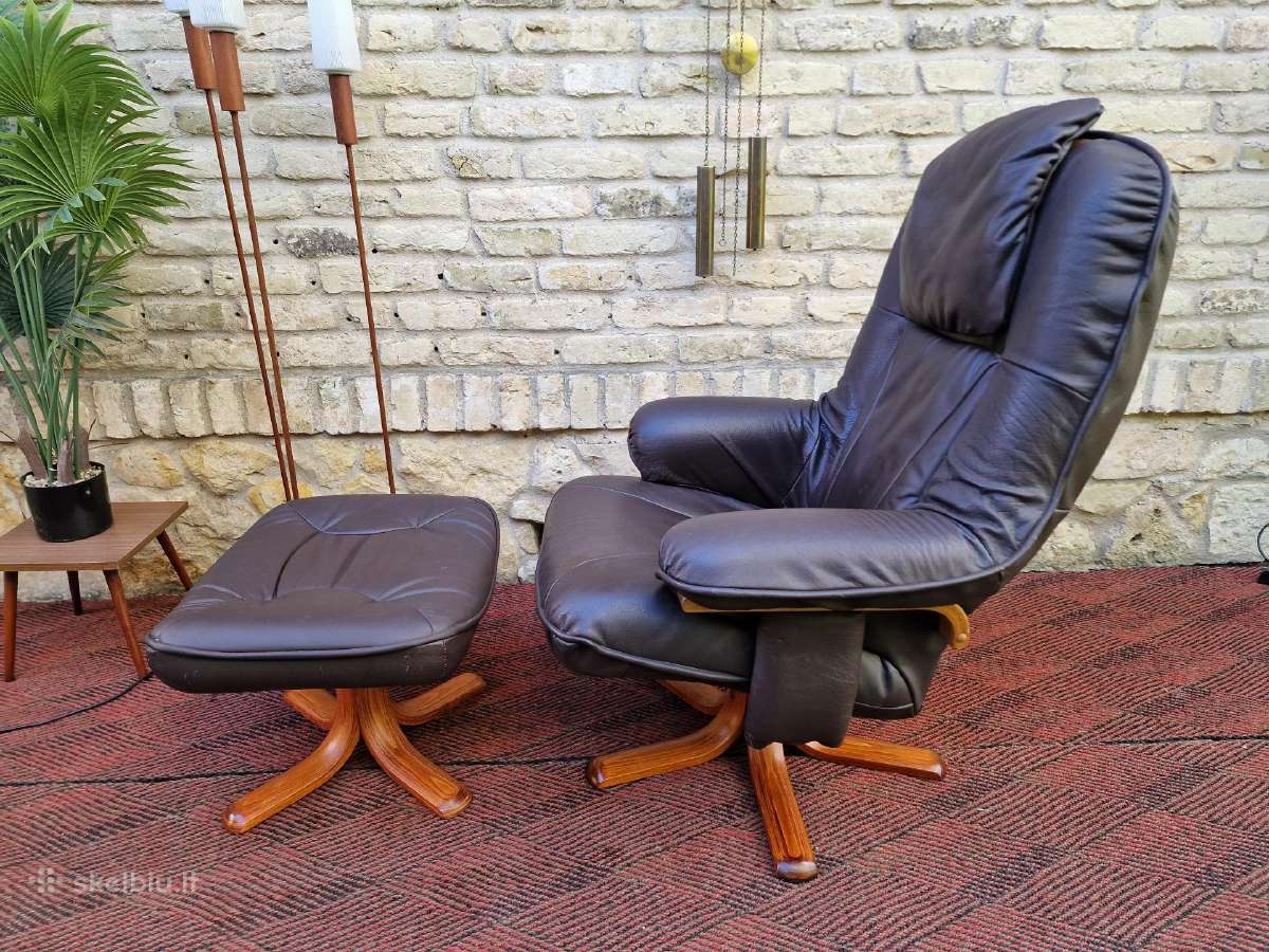 Vintažinis mid century odinis fotelis/reglaineris - nuotraukos Nr. 25