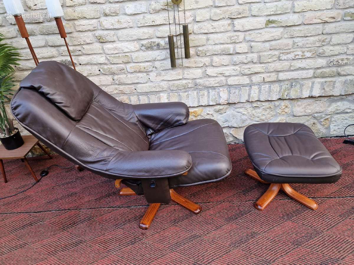 Vintažinis mid century odinis fotelis/reglaineris - nuotraukos Nr. 26