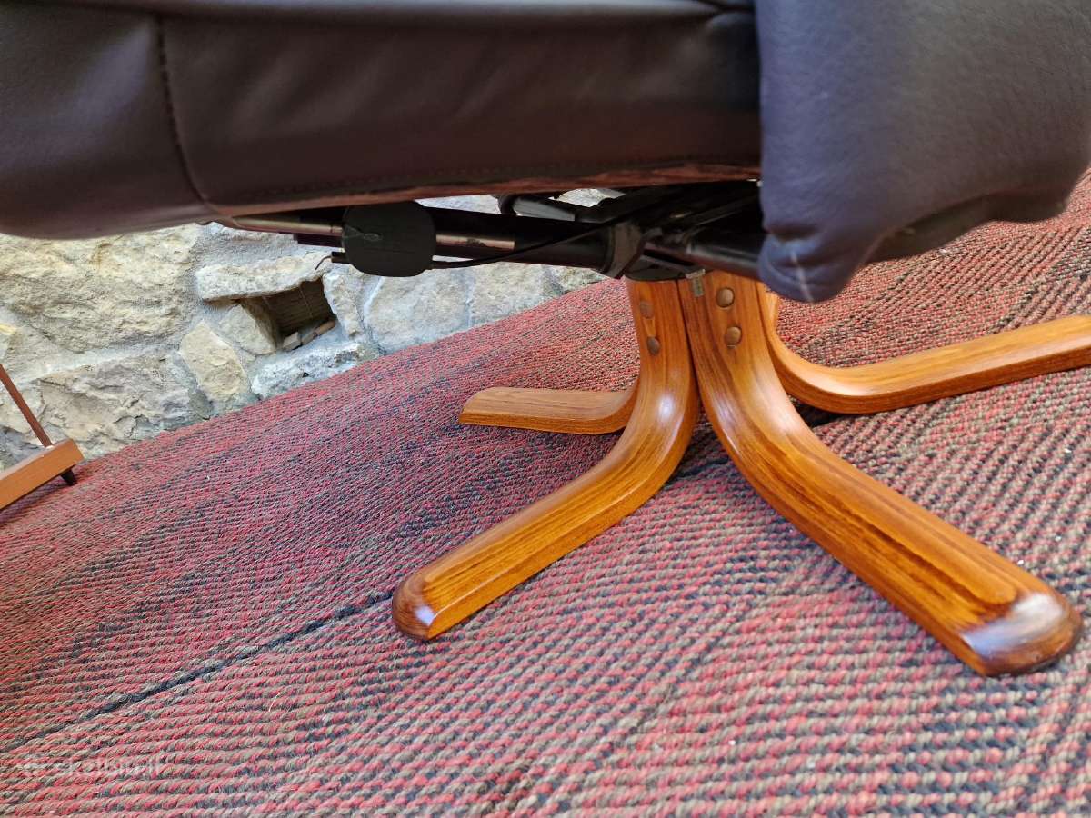 Vintažinis mid century odinis fotelis/reglaineris - nuotraukos Nr. 27