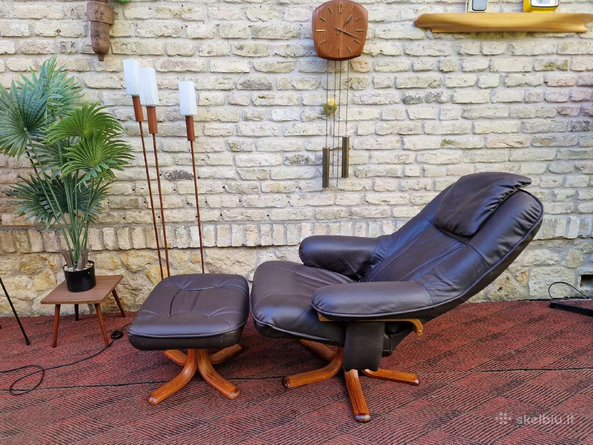 Vintažinis mid century odinis fotelis/reglaineris - nuotraukos Nr. 30