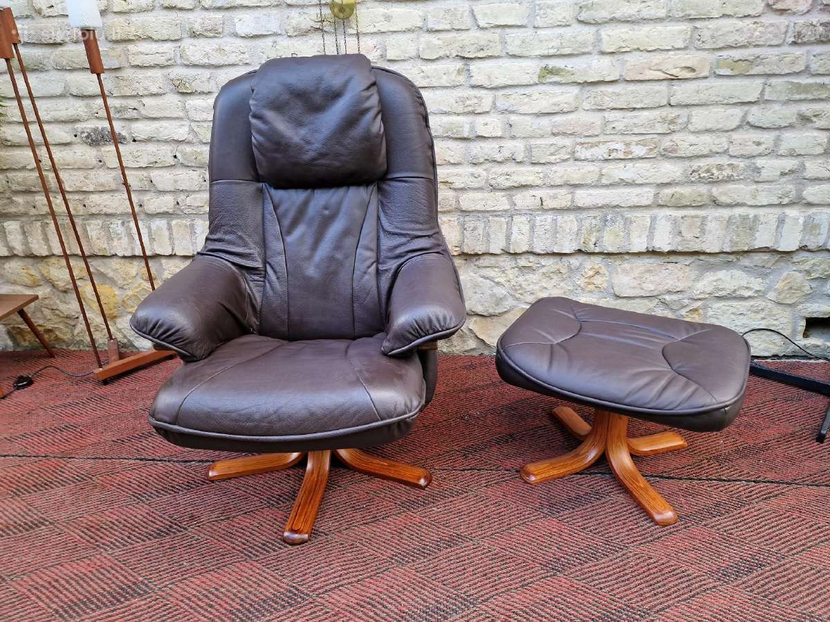 Vintažinis mid century odinis fotelis/reglaineris - nuotraukos Nr. 32