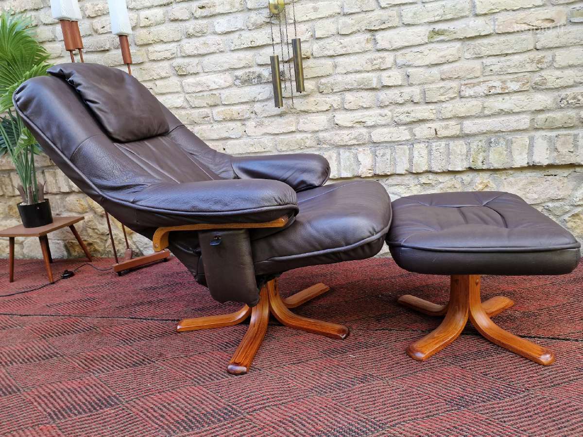 Vintažinis mid century odinis fotelis/reglaineris - nuotraukos Nr. 33
