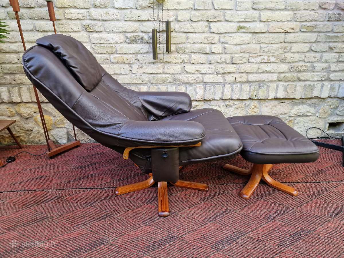 Vintažinis mid century odinis fotelis/reglaineris - nuotraukos Nr. 37
