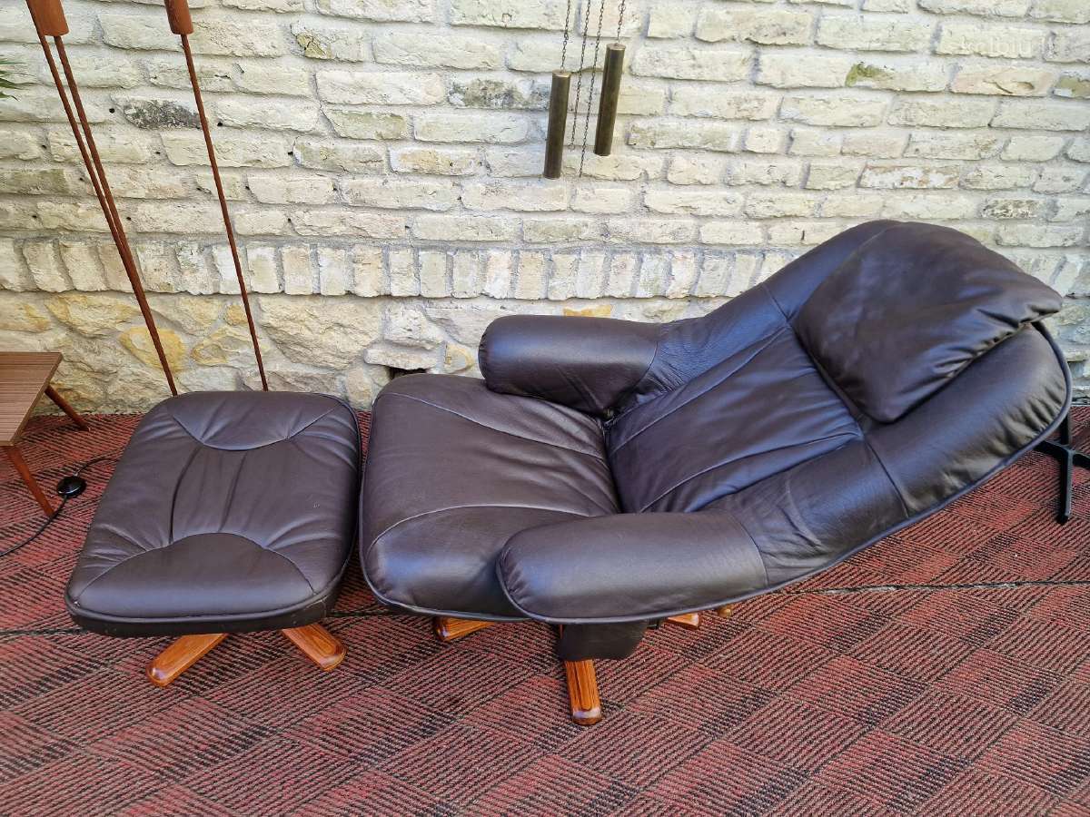 Vintažinis mid century odinis fotelis/reglaineris - nuotraukos Nr. 38