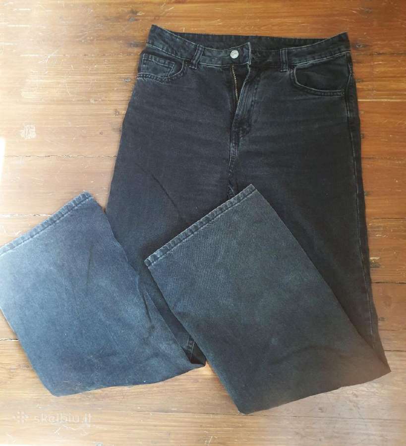 Platūs džinsai aukštu liemeniu M-l H&m tamsiai pil