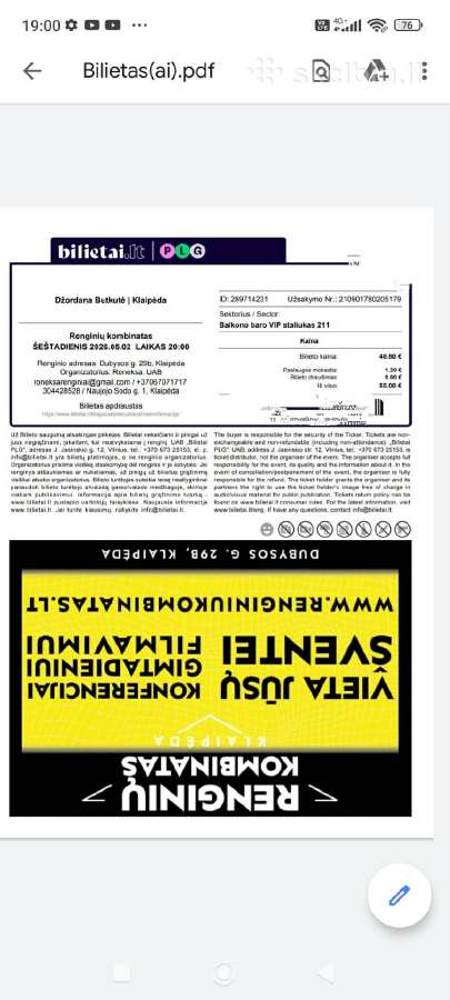 Parduodu bilietą į Džordanos Butkutės koncertą