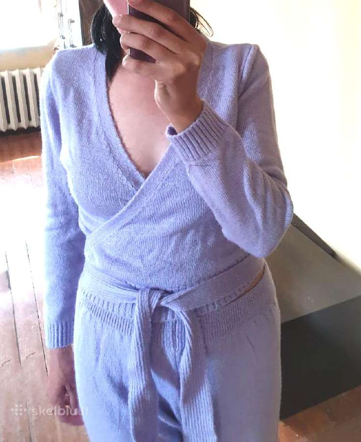 Violetinis megztas kostiumas XL dydis kimono kardi
