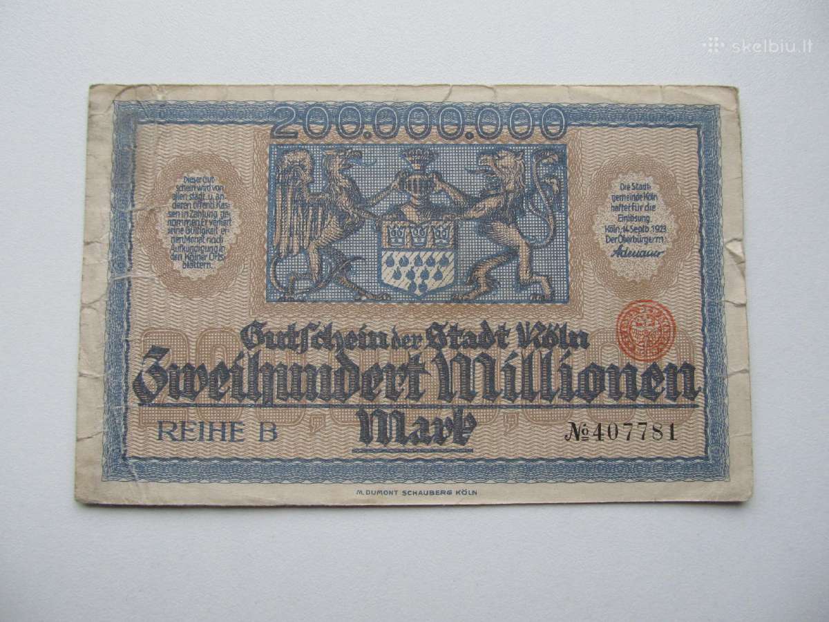 200 milijonu markiu , Kelnas Vokietija , 1923