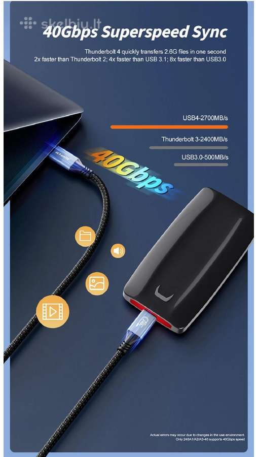 0.3m. Usb4 Type-c kabelis 40gbps 240w 8k - nuotraukos Nr. 8