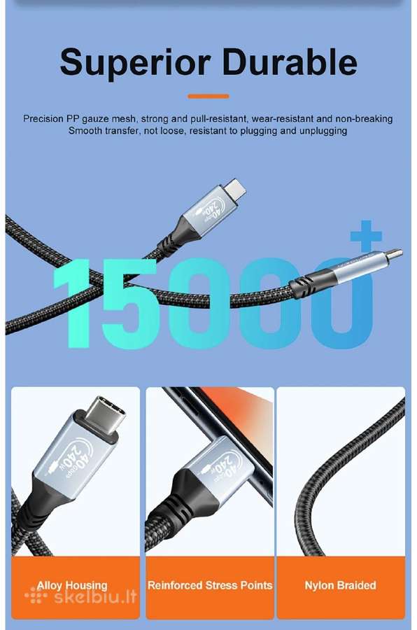 0.3m. Usb4 Type-c kabelis 40gbps 240w 8k - nuotraukos Nr. 11