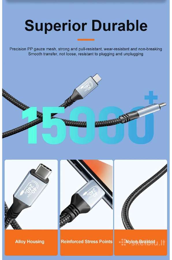 0.5m. Usb4 Type-c kabelis 40gbps 240w 8k - nuotraukos Nr. 11