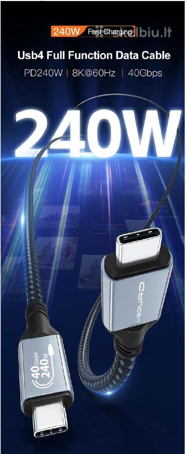 1.5m. Usb4 Type-c kabelis 40gbps 240w 8k - nuotraukos Nr. 5