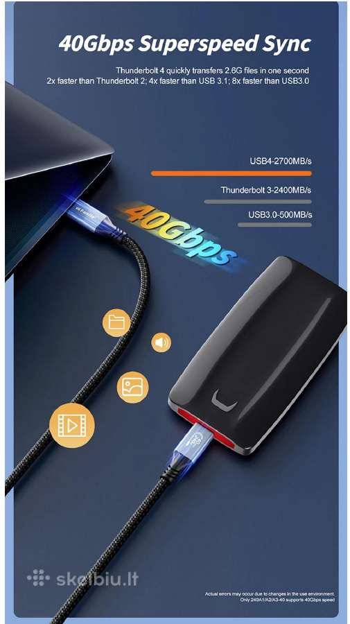 1.5m. Usb4 Type-c kabelis 40gbps 240w 8k - nuotraukos Nr. 8