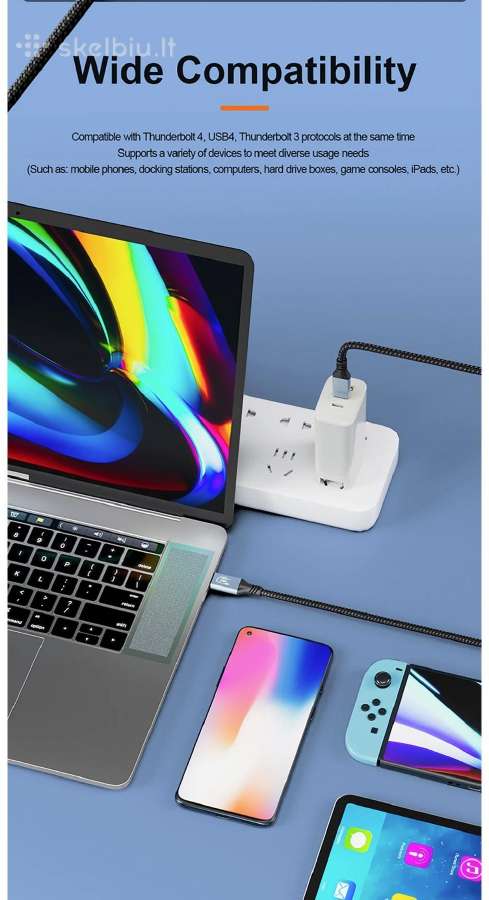 1.5m. Usb4 Type-c kabelis 40gbps 240w 8k - nuotraukos Nr. 9