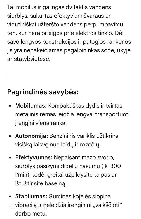 Benzininis vandens siurblys (motopompa) - nuotraukos Nr. 4