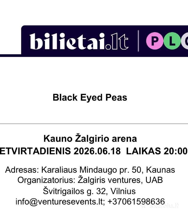 2 bilietai į Black Eyed Peas koncertą Kaune
