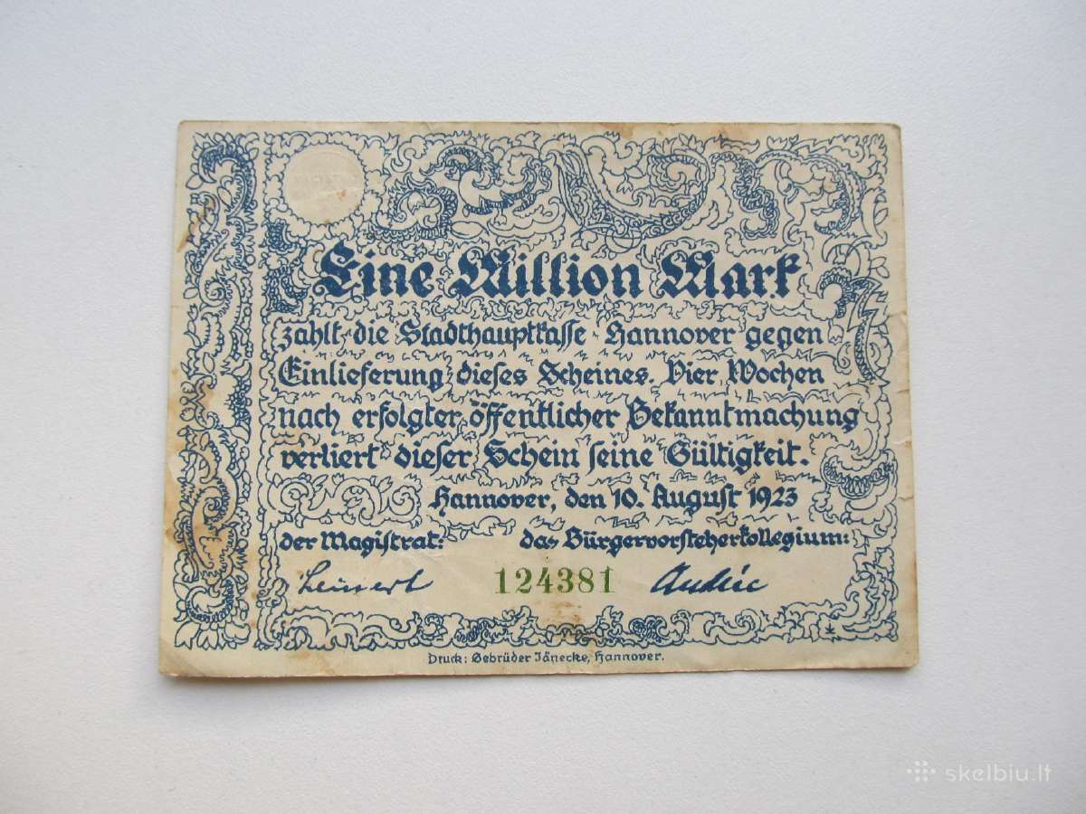1 milijonas markiu , Hannover Vokietija , 1923