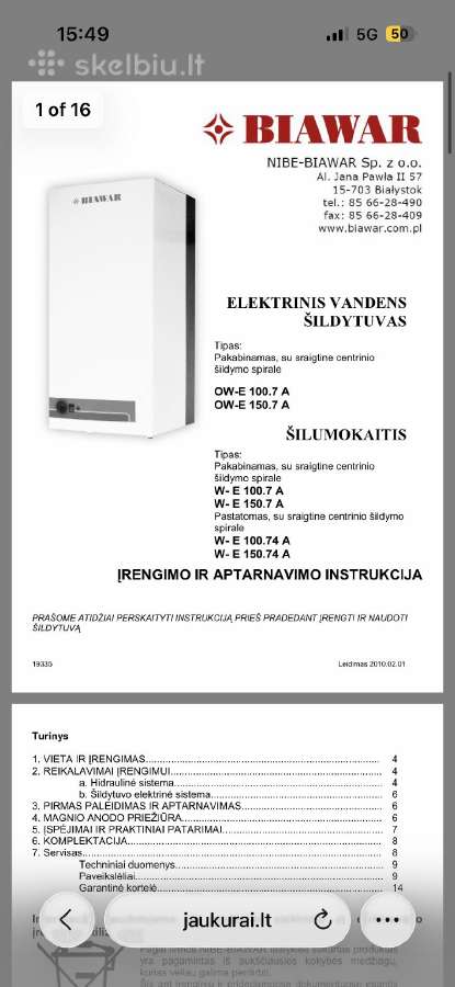 Boileris/vandens šildytuvas Nibe-biawar W-e150.74a - nuotraukos Nr. 7