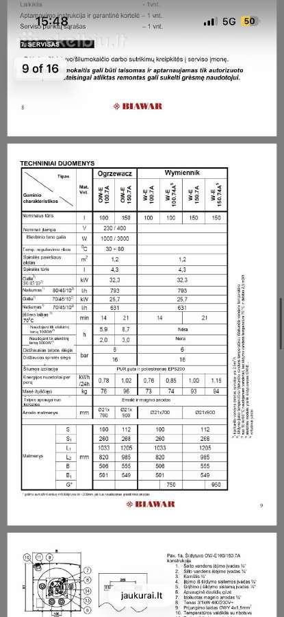 Boileris/vandens šildytuvas Nibe-biawar W-e150.74a - nuotraukos Nr. 8