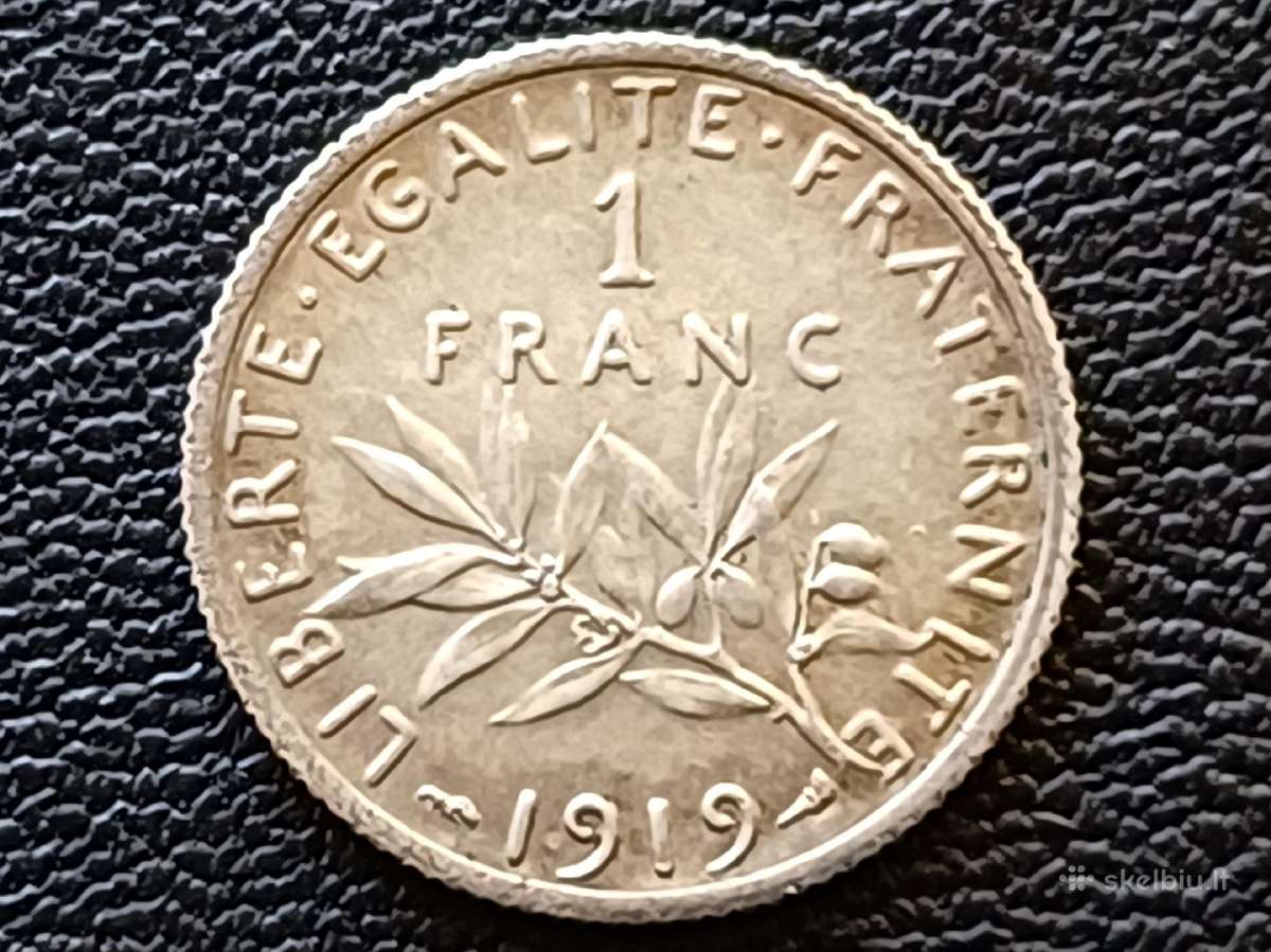 1 frankas 1919m. Prancūzija sidabras