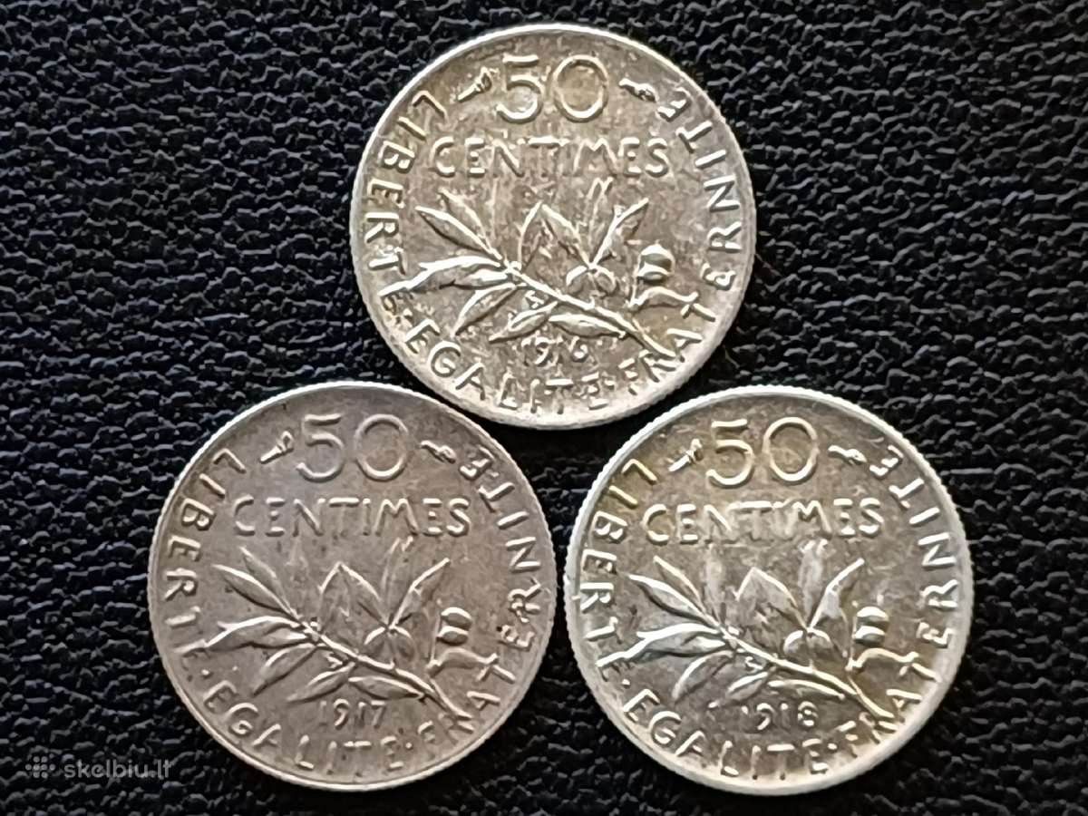50 centimų 1916,17,18m. Prancūzija sidabras