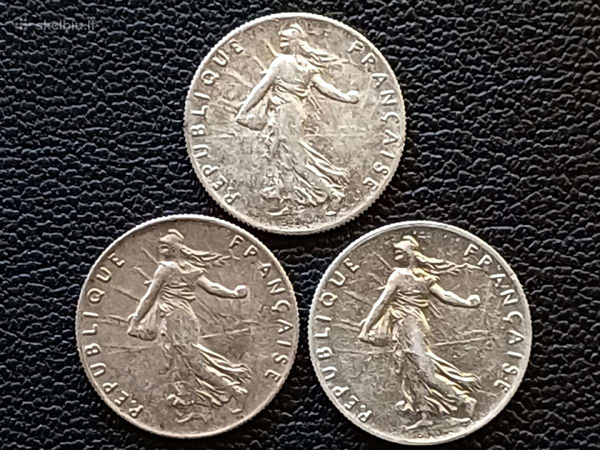 50 centimų 1916,17,18m. Prancūzija sidabras - nuotraukos Nr. 2