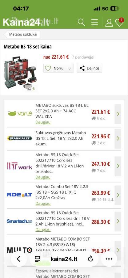 Suktukas Metabo Bs18 set - nuotraukos Nr. 7