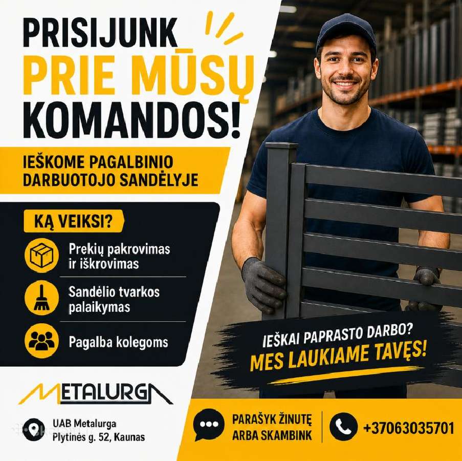 Ieškome pagalbinio darbuotojo sandėlyje