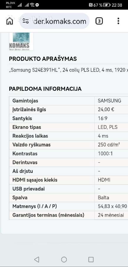Samsung monitorius ls24e391 - nuotraukos Nr. 3