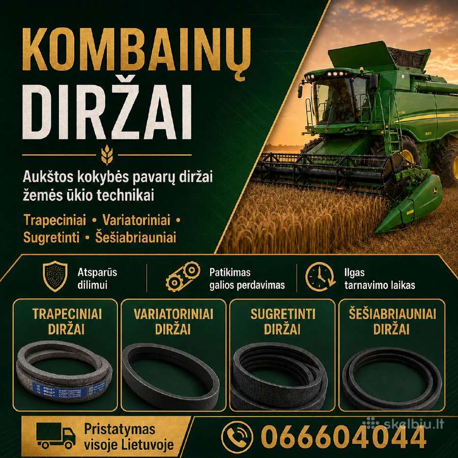 Diržai kombainams, kombainų dalys, pavarų diržai