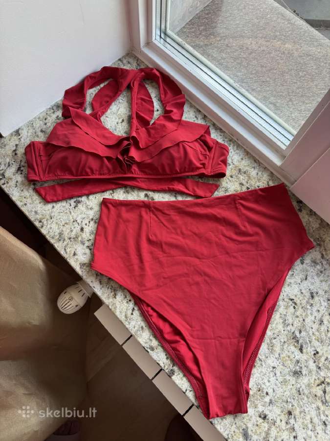 Oysho Ruffle raudonas bikinis 40-42 dydis