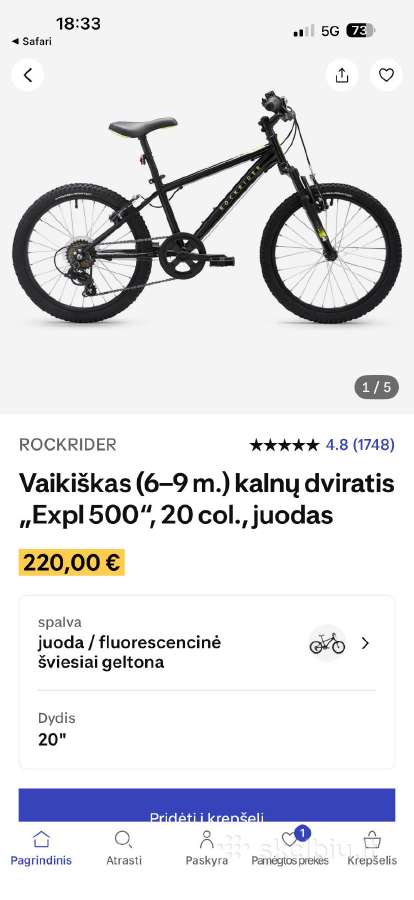 Vaikiškas dviratis 20 colių
