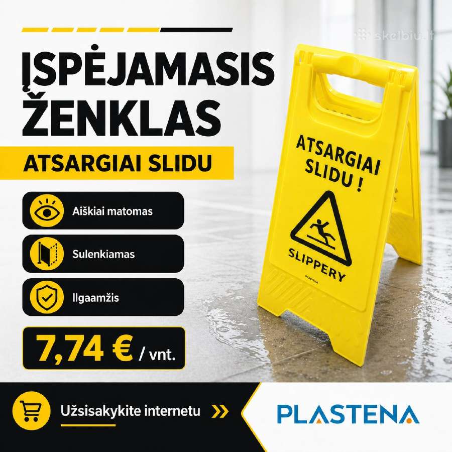 Pastatomas įspėjamasis ženklas „Atsargiai slidu“