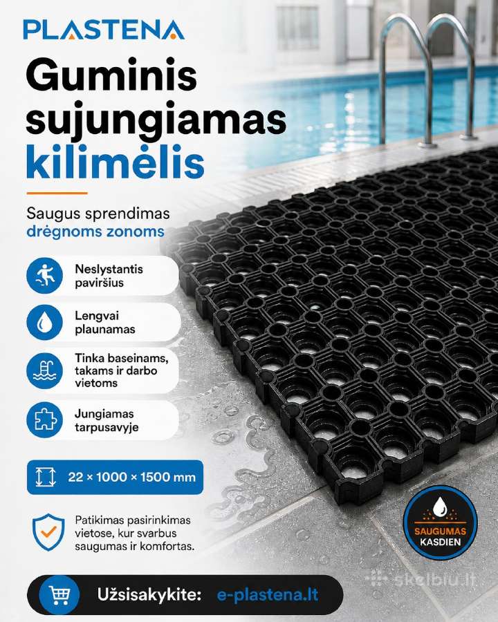 Guminis sujungiamas kilimėlis drėgnom patalpom