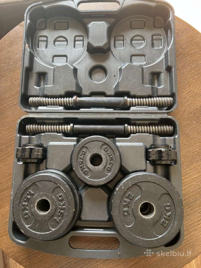Hanteliai 2x10kg surenkami lagamine