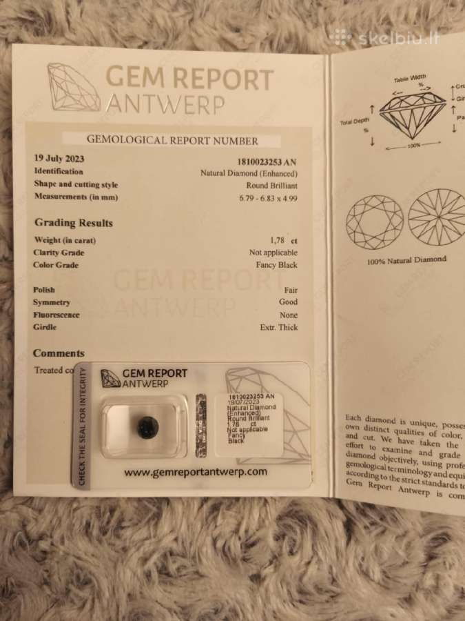 Parduodu deimantą 1,78 carat, juodasis