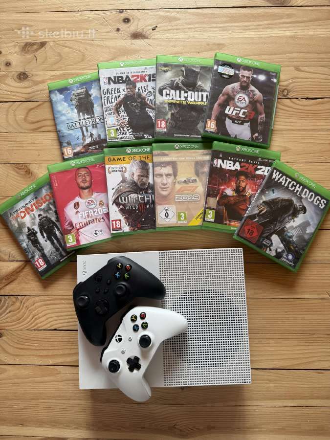 Xbox One S White 1tb (2 pulteliai+10 žaidimų)