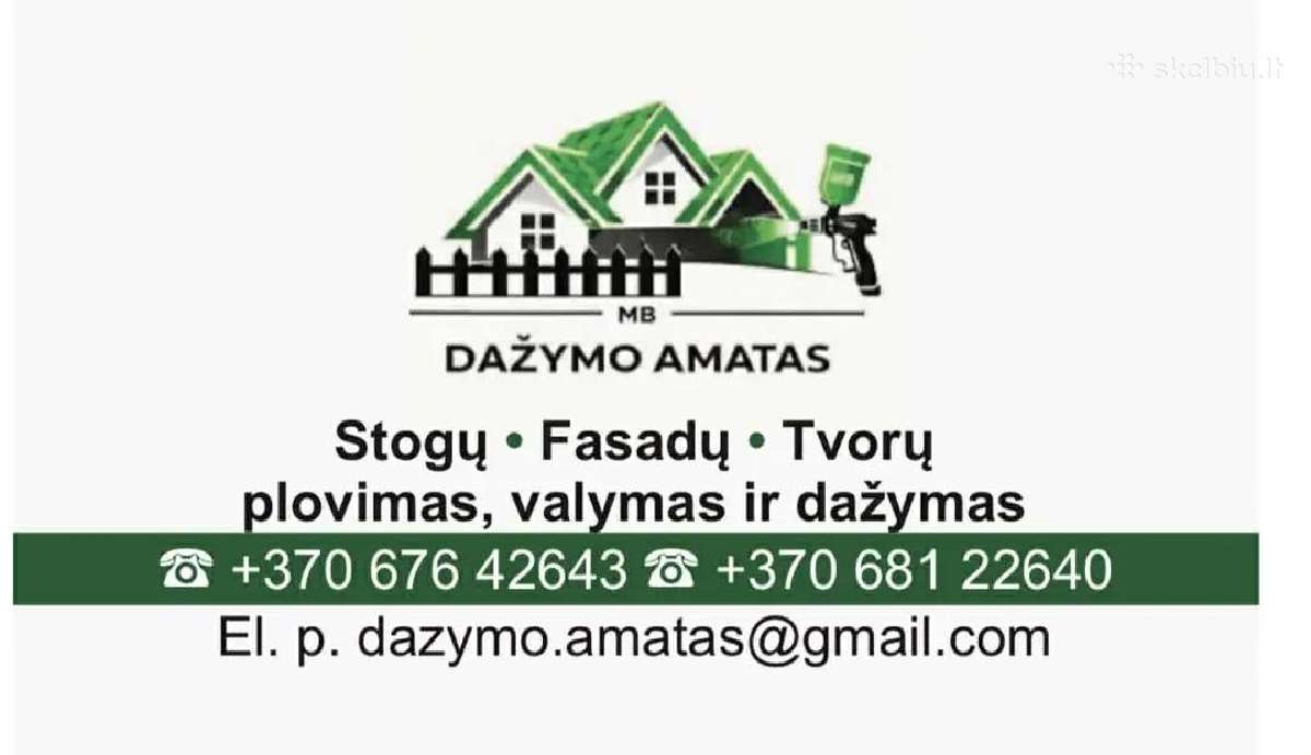 Fasadų, stogų, tvorų plovimas ir dažymas